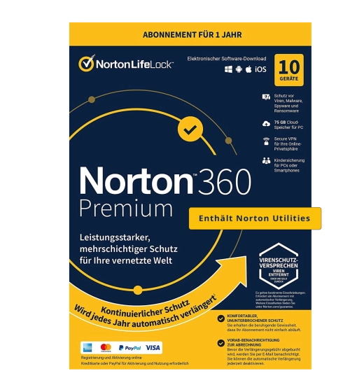 Norton 360 Premium 2025 mit Norton Utilities Ultimate 2025 | 10 Geräte | 1 Jahr